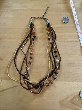 Multi-Strand Brown & Gold Beaded Necklace